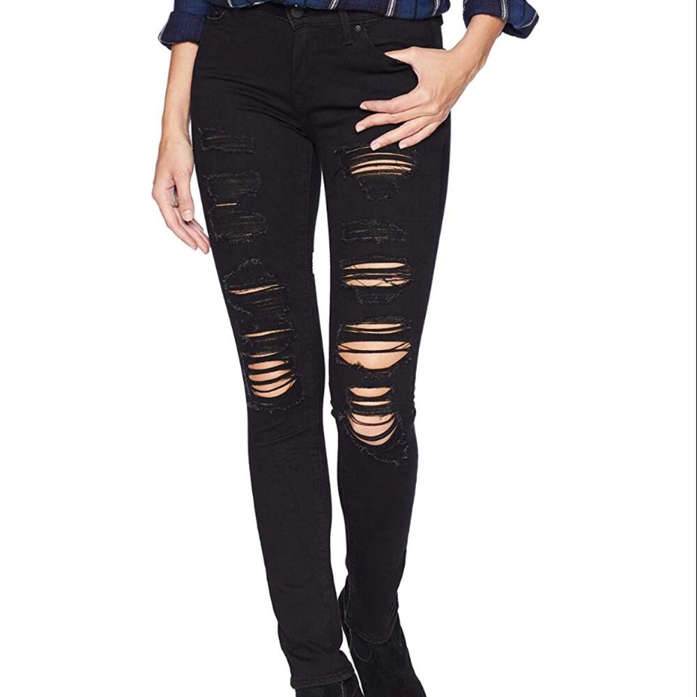 Levi's 711 Skinny Jean Distressed Ripped 5 Pocket Mystery Black 25"x30"
